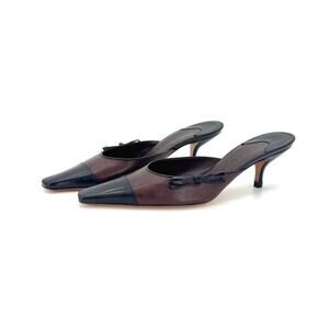 Vintage Chanel Karl Lagerfeld Era Bow CC Logo Cap Toe Kitten Heel Mules 37